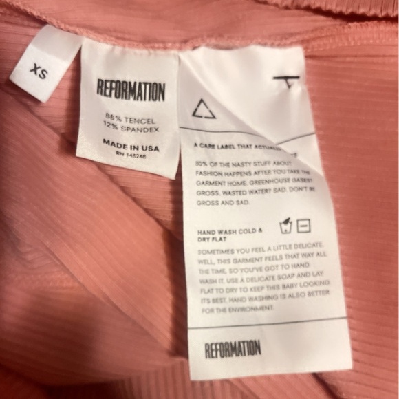 REFORMATION Bateau Neckline Pnk Stretch Banana Ribbed Off Shoulder Mini Dress XS - Picture 6 of 7